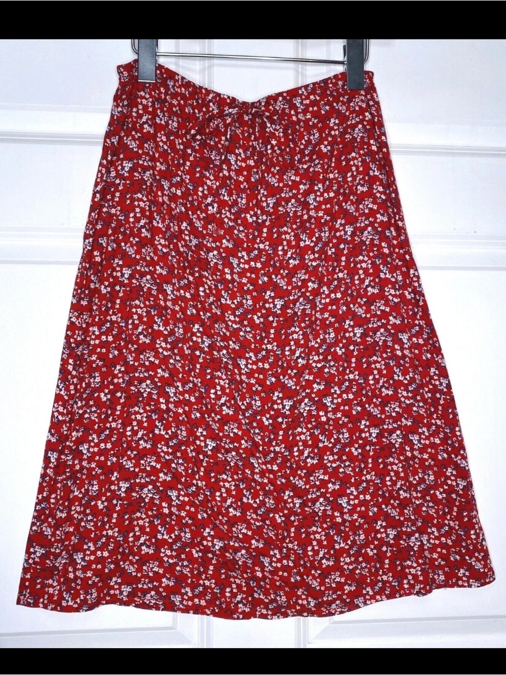 Vintage VS Vintage Studio Red White Floral Knee Length Skirt Pull On Size S-M